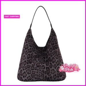 Large Capacity Faux Suede Leopard Print Hobo Tote Bag for Women